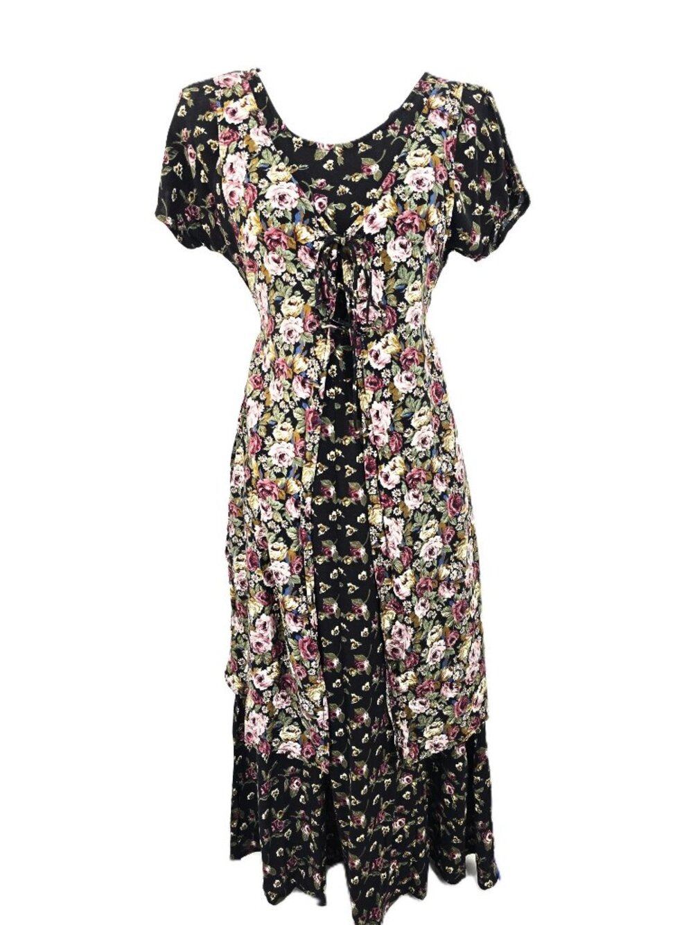 Vintage 80s All That Jazz Black Floral Grunge Whimsigoth Maxi Dress Women 5/6